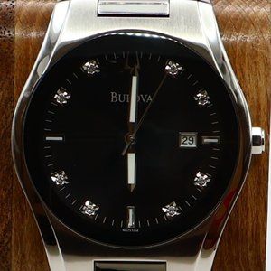 Bulova Mens Diamond -The Black Horse- Sexy Black Dial Stainless Steel -Very Nice